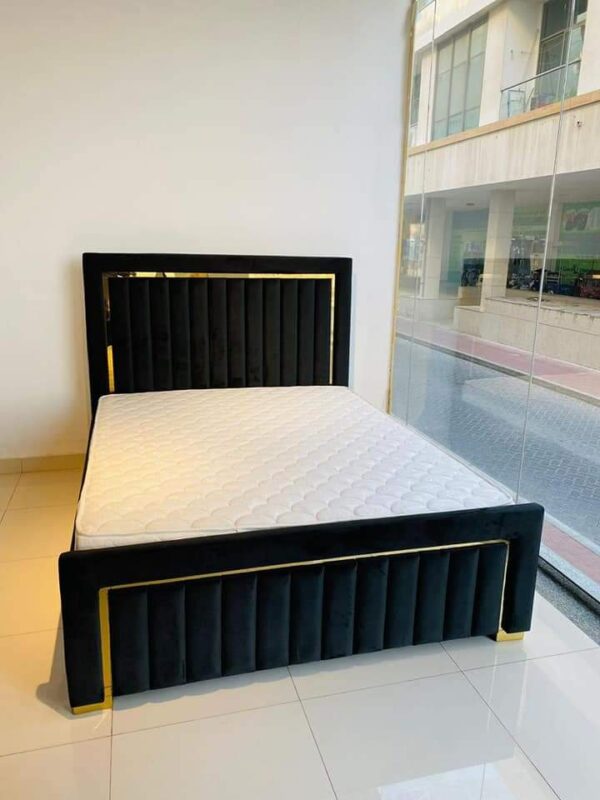 Black Velvet Bed with Gold Trim Accents