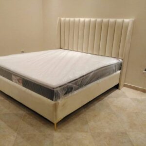 Elegant Cream Upholstered Bed with Gold Legs