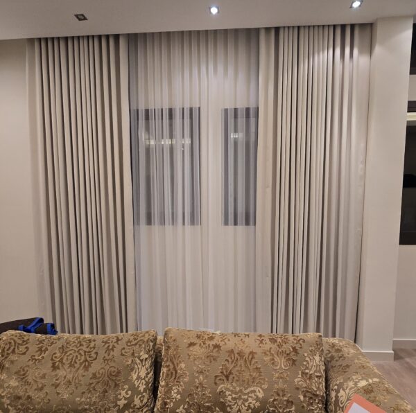 Luxury Beige Pleated and Sheer Curtain Set