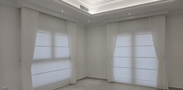 Premium White Roman Blinds with Pleated Curtain Set