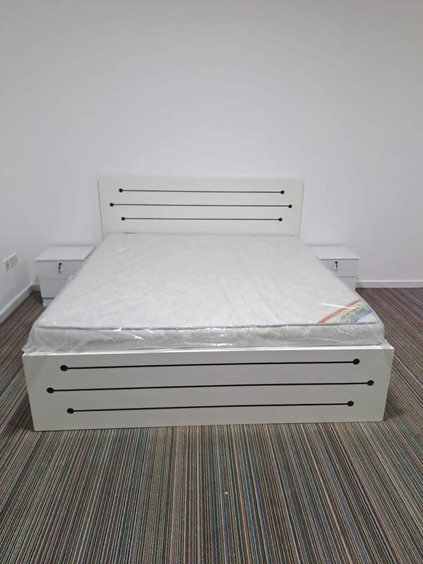 Contemporary White Bed Frame with Nightstands