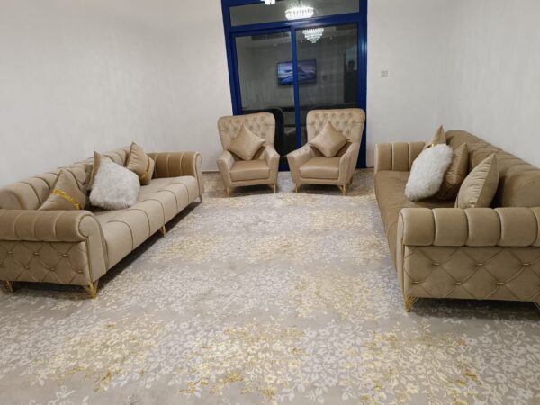Opulent Velvet Sofa and Armchair Set with Gold Accents