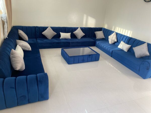 Luxurious Blue Velvet Sectional Sofa