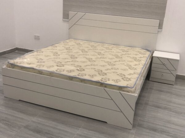 Modern White Wooden Bed Frame with Nightstand