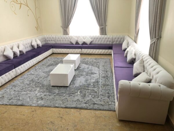 Elegant White and Purple Sectional Sofa