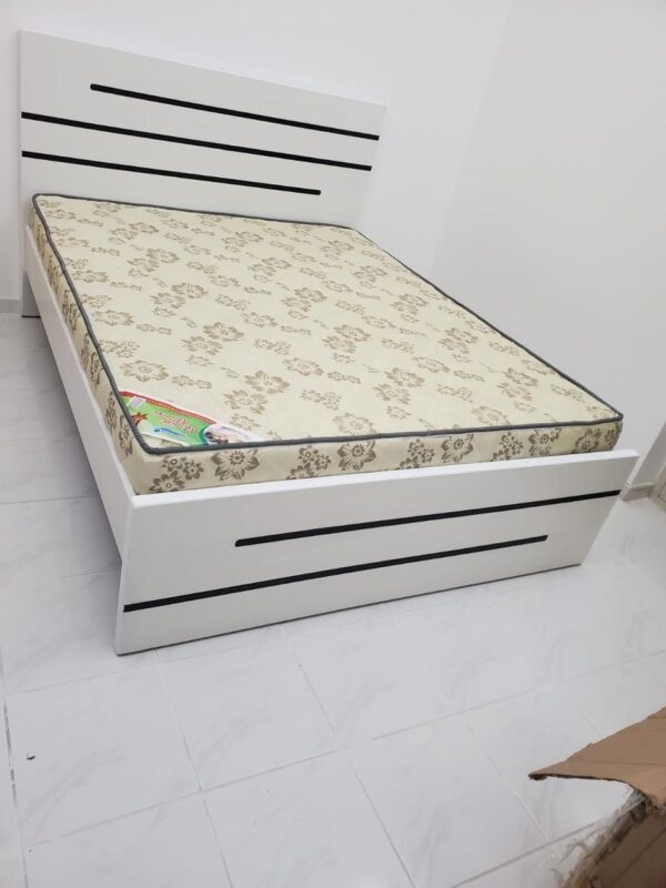 Modern White Bed Frame with Black Accents