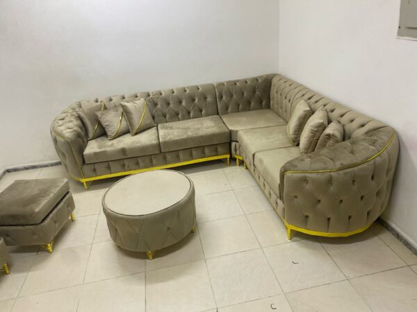 Luxury Velvet Tufted Sectional Sofa with Yellow Accents